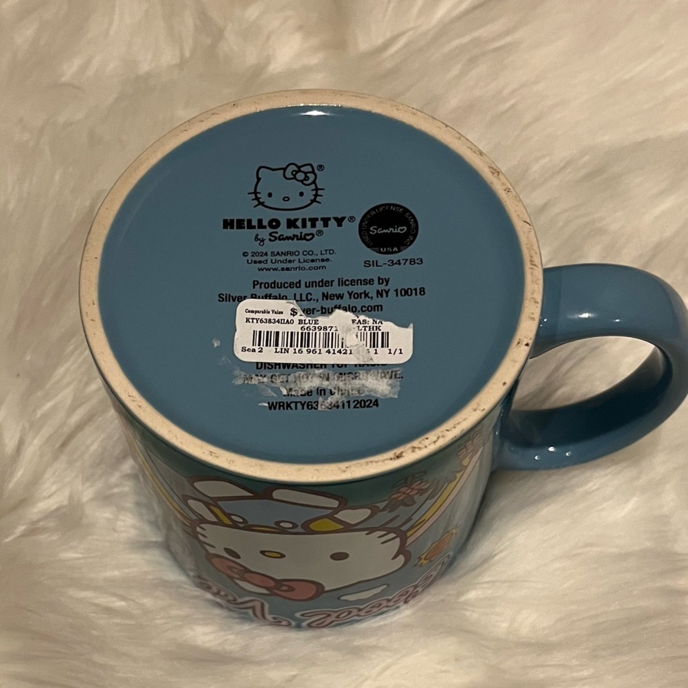 🆕 Hello Kitty Good Vibes Rainbow Coffee Mug Blue Double Sided Cup - Picture 4 of 4